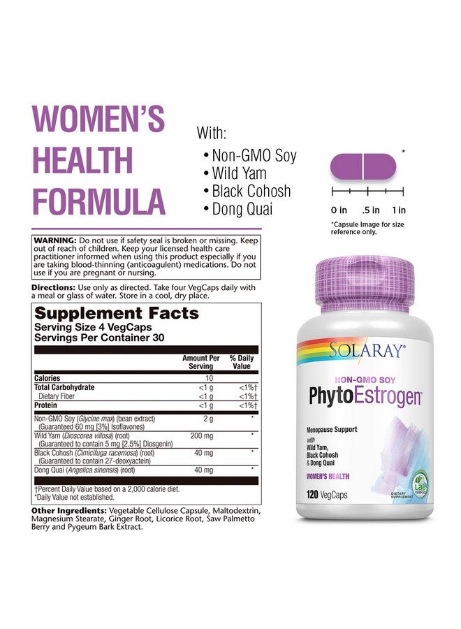 SOLARAY Phytoestrogen Menopause Support With Wild Yam Black Cohosh & Dong Quai 240 Vegcaps (30 Serv 120 Vegcaps) - Image 3