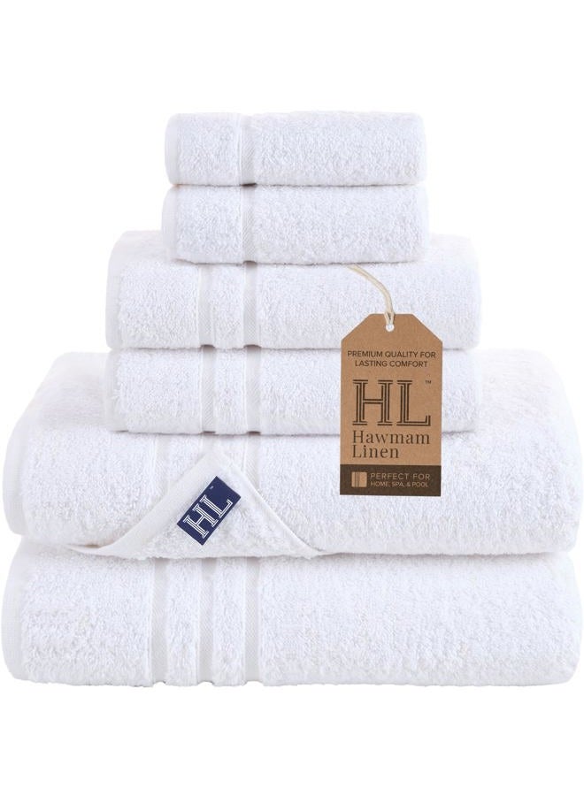 Hammam Linen White 6 Piece Bath Towels Set for Bathroom Original Turkish Cotton Soft, Absorbent and Premium 2 Bath Towels, 2 Hand Towels, 2 Washcloths - Image 1