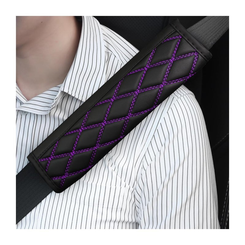 Bittwee Car Seat Belt Pads 2PCS Leather Seatbelt Covers Protect Your Neck and Shoulder More Comfortable Driving Harness Pad for All Car and Backpack Strap Car Interior Accessories BlackPurple - Image 3
