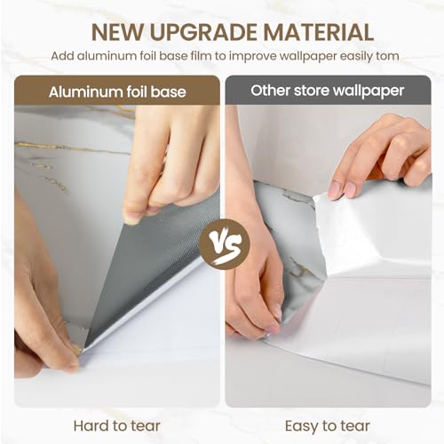 practicalWs Glossy Marble Wallpaper Peel and Stick White/Gold Granite Contact Paper Removable Wall Paper for Kitchen Countertop Cabinet Furniture 17.7" x 78.7" - Image 2