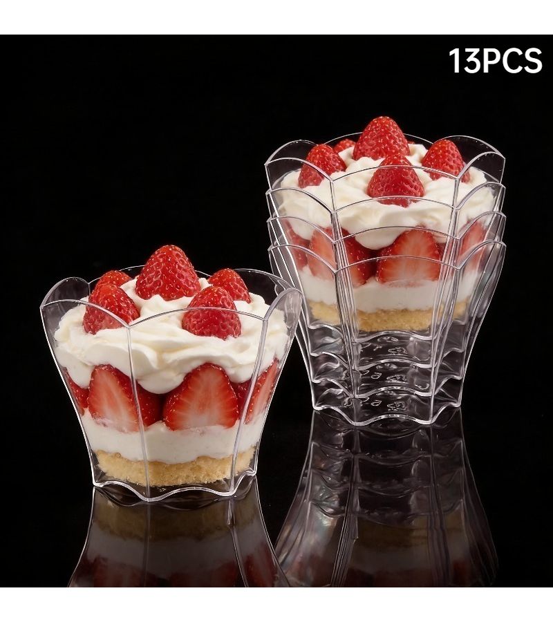 13pcs Transparent Floral PS Ice Cream Cups For Mousse Salad Party Wedding - Image 1