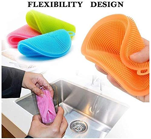 Perfect Pricee Scrub Soft Silicone Round Cleaning Dish Washing Bowl Brush Non-Scratch for Household Kitchen Cleaner Tools Easy Remove Grease (Multicolour-Pack of 4) - Image 4