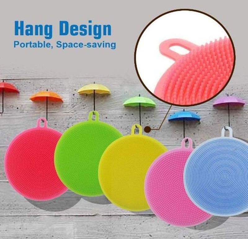 Perfect Pricee Scrub Soft Silicone Round Cleaning Dish Washing Bowl Brush Non-Scratch for Household Kitchen Cleaner Tools Easy Remove Grease (Multicolour-Pack of 4) - Image 5