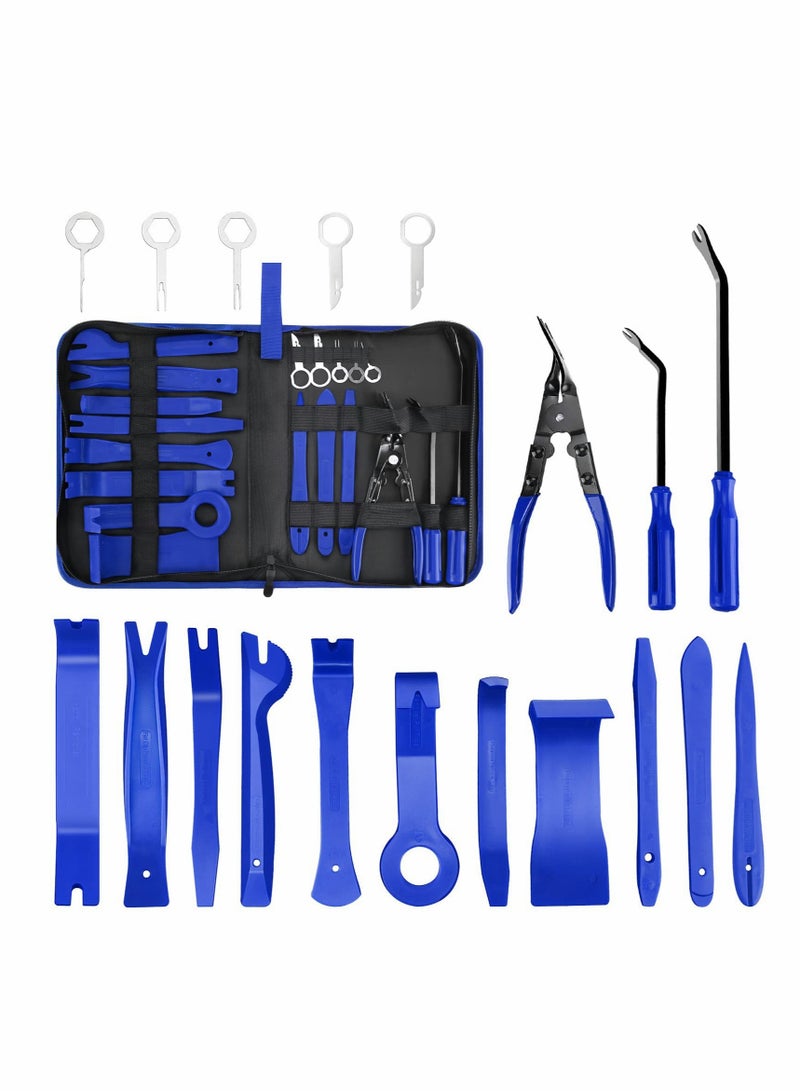 SOLARAE Car Audio Removal Kit, Auto Clamp Fastener Terminal Removal Kit Plastic Pry Tool Kit for Car Panels/Dashboards/Doors/Audio/Radio/Stereo, 19 Pieces Comes with Storage Bag (Blue) - Image 1