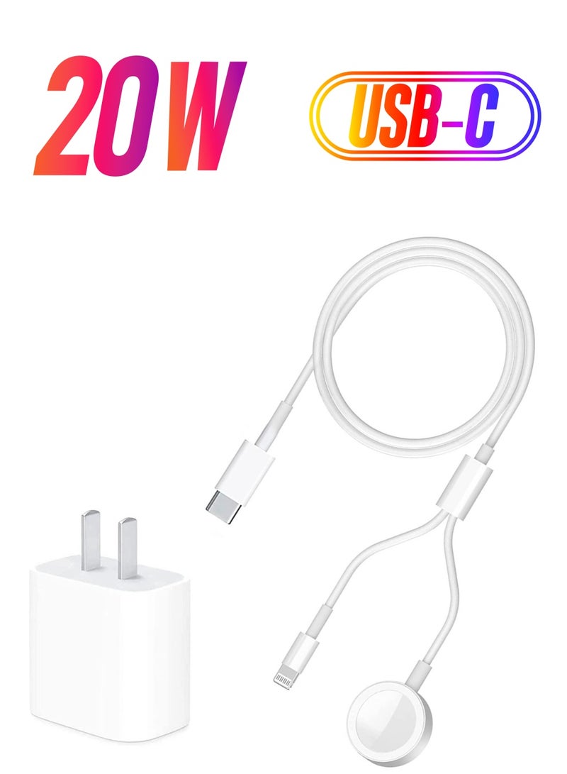 USB C Charger for Apple Watch, 20W PD Fast Wall Charger Power Adapter with 2-in-1 iWatch Magnetic Charging Cable Compatible with Apple Watch Series 8/7/6/SE/5/4/3/2, iPhone 14/13/12/11/Pro/Max/Xs/XR/8  - Image 1