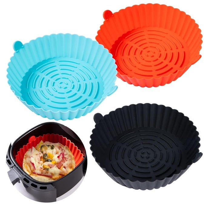 AIR FRYER SILICONE POT EASY TO CLEAN 79IN REUSABLE AIRFRYER BASKET LINERS FOR 5 TO 8QT FOOD SAFE ROUND REPLACEMENT ACCESSORIES OF DISPOSABLE PAPER LINERS 3 PACK