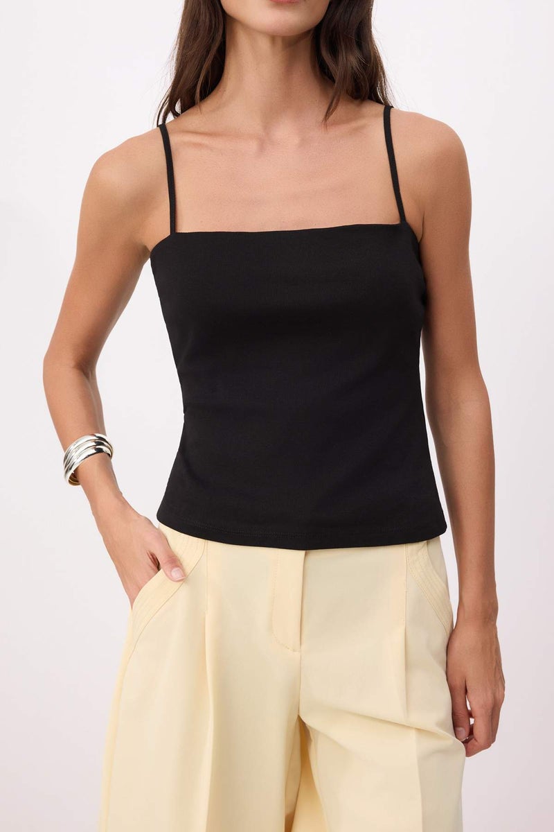 trendyol Black Fitted/Body-Fitting Strapless Thin Strap Sleeveless Cotton Ribbed Knitted Undershirt Twoss26Al00033 - Image 4