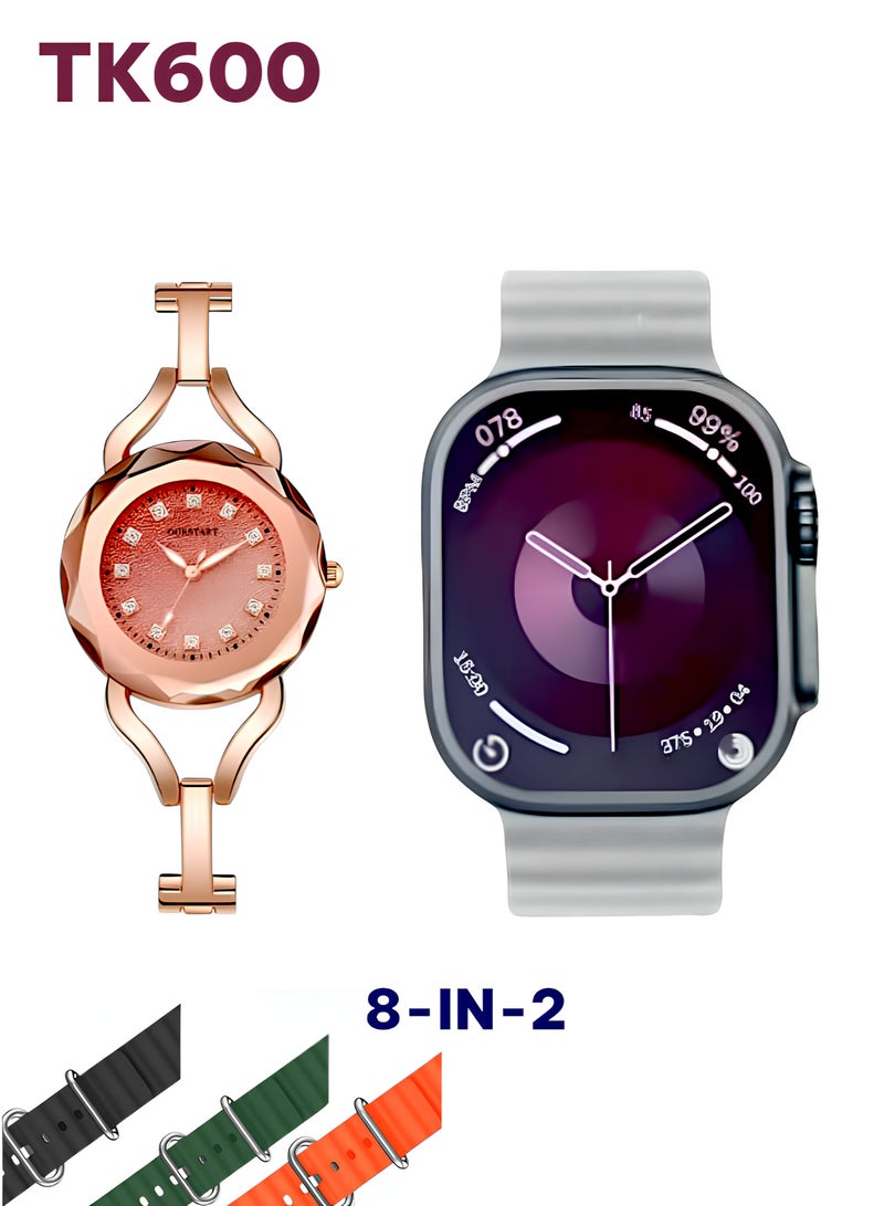 Tk Smart Family Watch Set TK600 – Men’s Smartwatch + Women’s Iron Watch with 8 Protective Bands - Image 1
