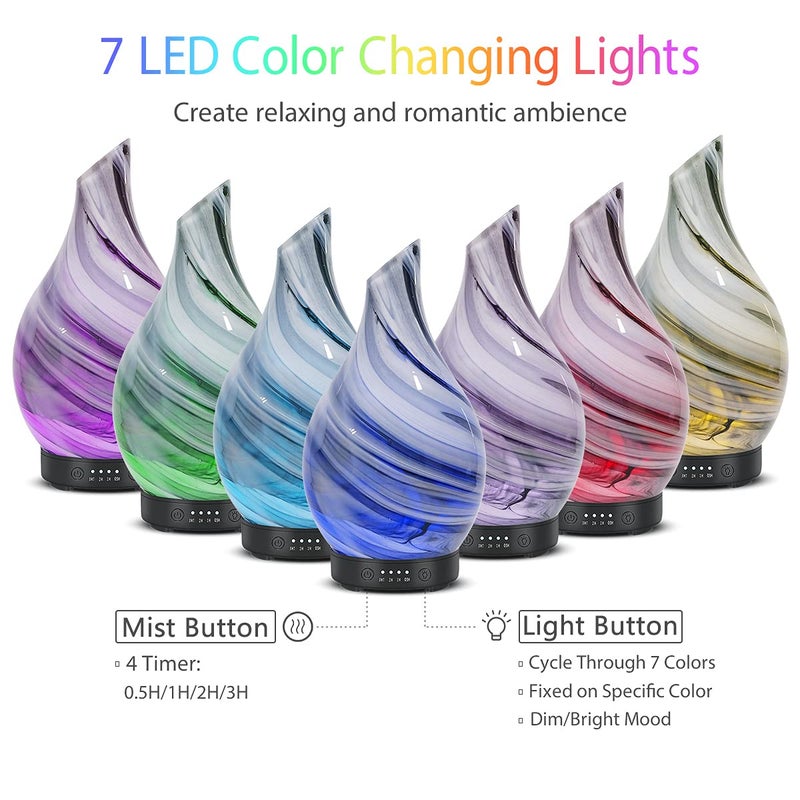 EQUSUPRO Essential Oil Diffuser 120ml Ultrasonic Aromatherapy Diffuser with Handmade Glass BPA Free Waterless Auto-Off, 4 Timer Setting 7 Colors Changed LED for Home Yoga Office - Image 2
