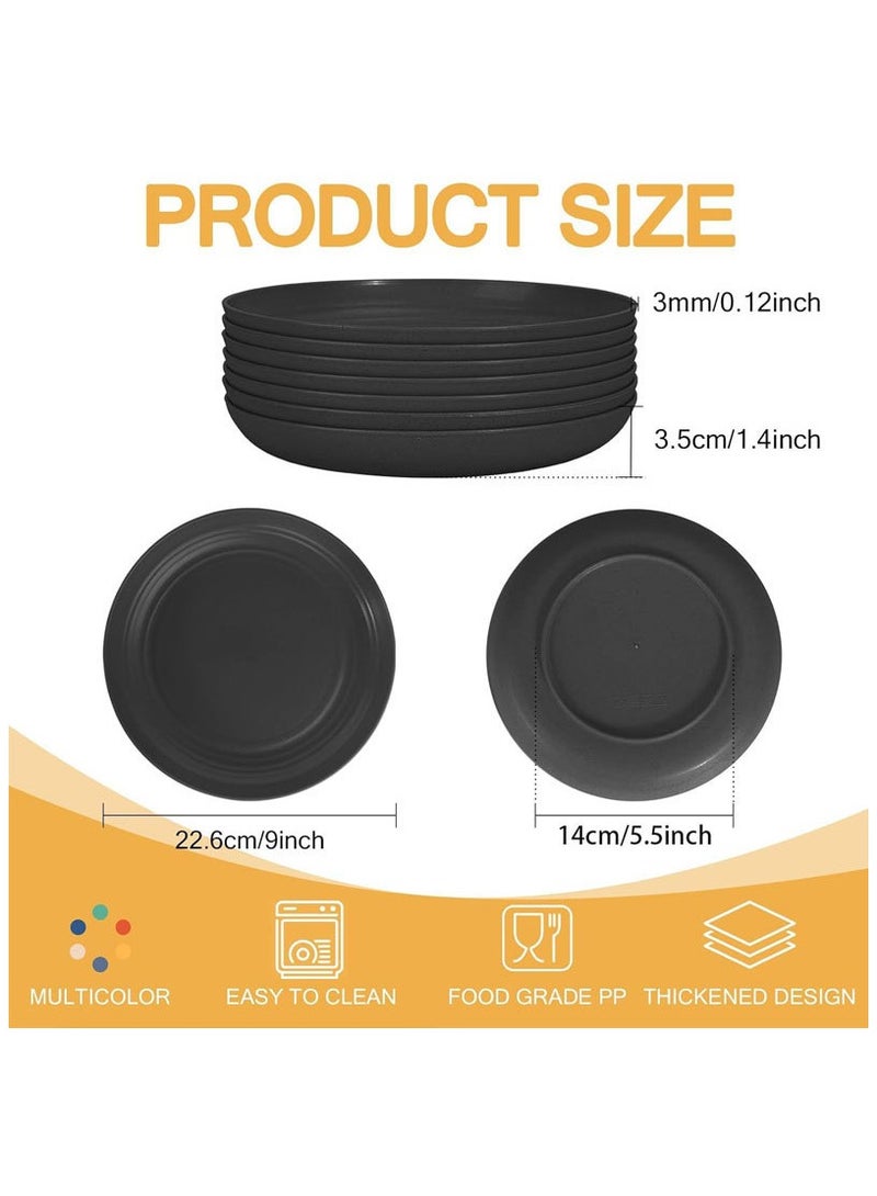6 Pcs 9 Inch  Plates Set Lightweight Unbreakable Deep Dinner Plates Reusable Plastic Plates Microwave and Dishwasher Safe for Kitchen Salad Dessert Fruit Cakes Dish(Black) - Image 2