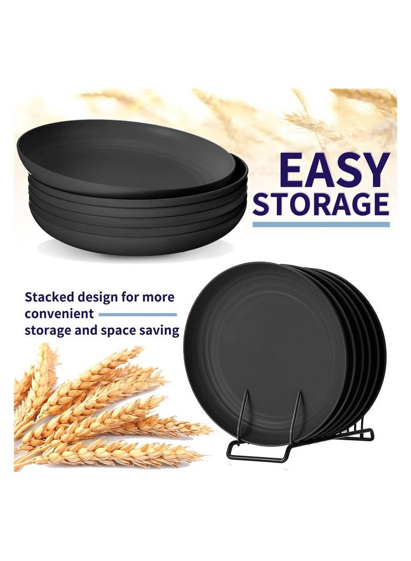 6 Pcs 9 Inch  Plates Set Lightweight Unbreakable Deep Dinner Plates Reusable Plastic Plates Microwave and Dishwasher Safe for Kitchen Salad Dessert Fruit Cakes Dish(Black) - Image 3