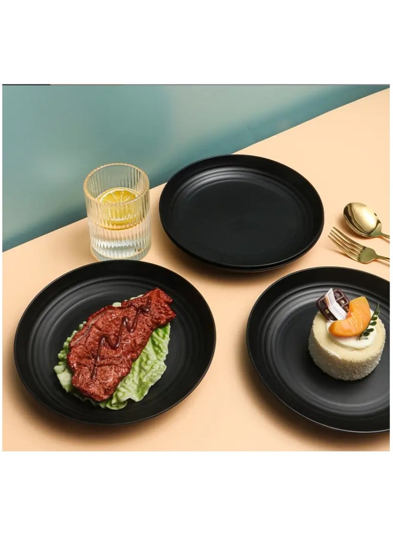 6 Pcs 9 Inch  Plates Set Lightweight Unbreakable Deep Dinner Plates Reusable Plastic Plates Microwave and Dishwasher Safe for Kitchen Salad Dessert Fruit Cakes Dish(Black) - Image 4