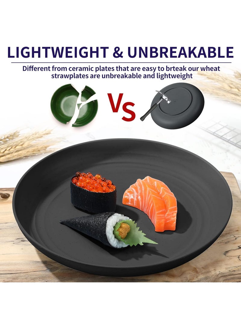 6 Pcs 9 Inch  Plates Set Lightweight Unbreakable Deep Dinner Plates Reusable Plastic Plates Microwave and Dishwasher Safe for Kitchen Salad Dessert Fruit Cakes Dish(Black) - Image 5