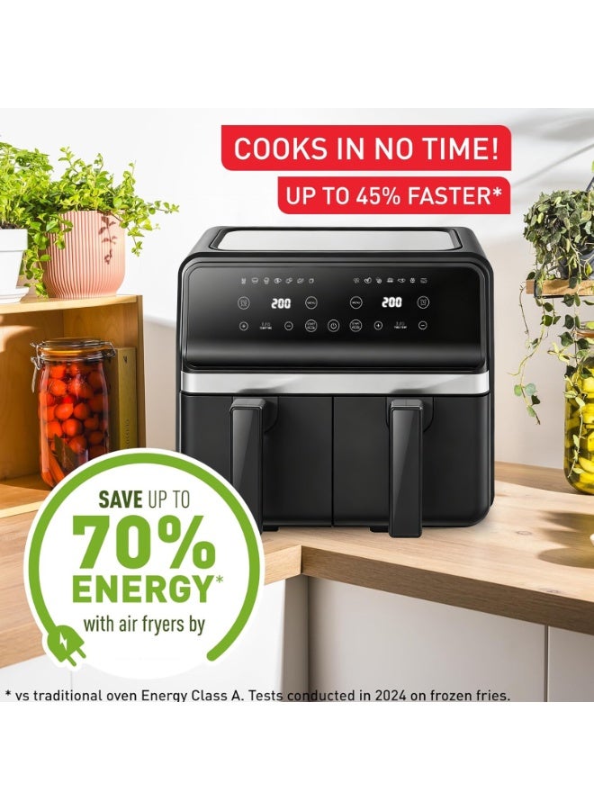 general Double Basket Air Fryer 8L, Dual Independent Control, Digital Display with 14 Presets, 24H Timer, Nonstick Windows, 2200W Black Arabic - Image 2