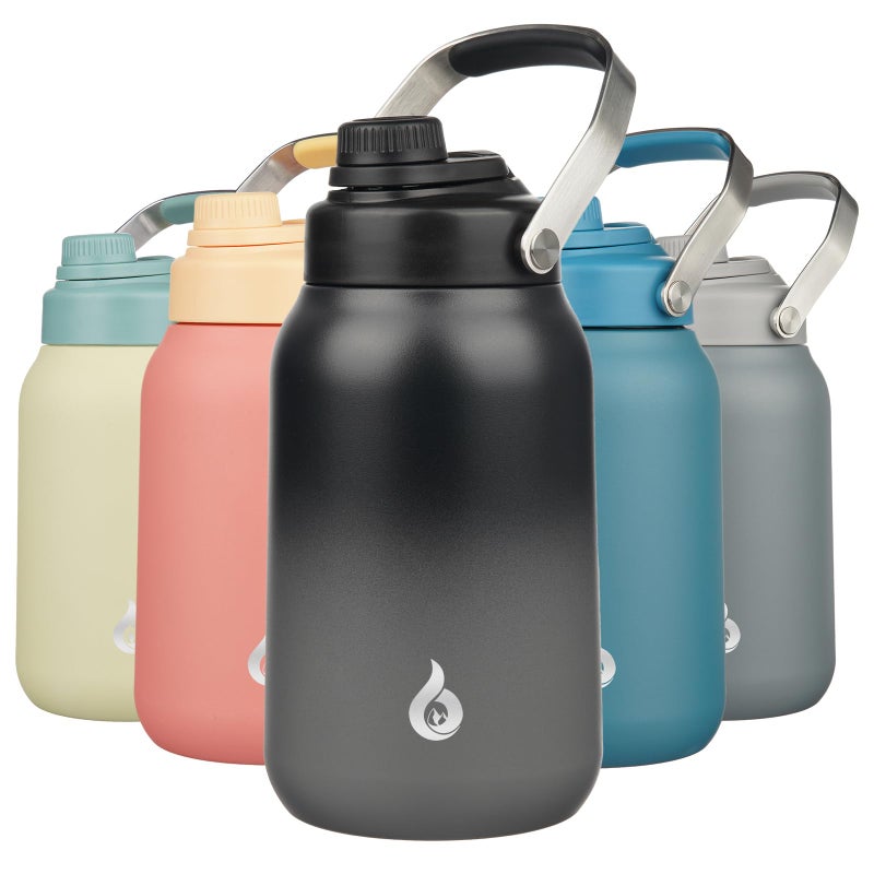BJPKPK Half Gallon Insulated Water Bottles 64oz Water Jug with Metal Handle BPA Free Spout Lid Dishwasher Safe Flasks Large Stainless Steel Gym Sport Jugs Black Grey - Image 2
