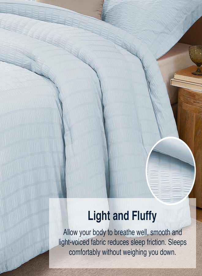 Quataly SkyBlue Queen Comforter Set - 3 Pieces Seersucker Lightweight Bedding Comforter Sets (1 Soft Fluffy Comforter & 2 Pillowcases) - All Seasons Cozy Modern Bed Sets - Image 4