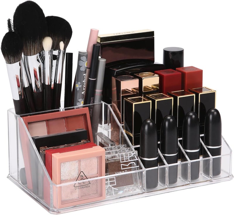 Sea Team Lipstick Holder Clear Acrylic Makeup Organizer MultiSlot Cosmetic Storage Stand for Lipstick Lip Gloss Nail Polish Transparent