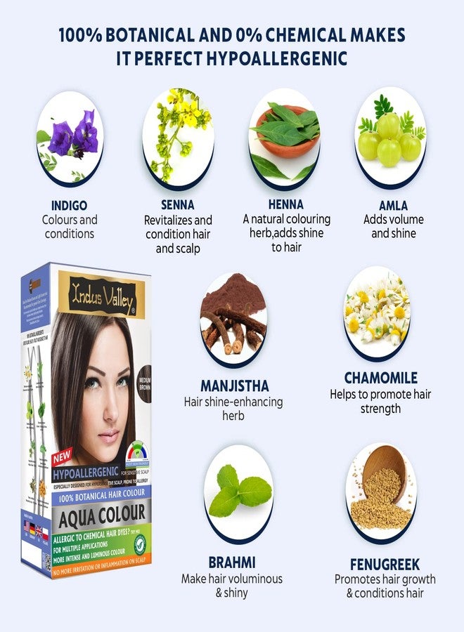 Indus Valley Aqua Hair Color Gray Coverage Hair Dye Allergy Free (Medium Brown),100% Organic Hair Dye for Grey Coverage, Natural Hair Color for Sensitive Skin, Safe & Non-Toxic - Image 3
