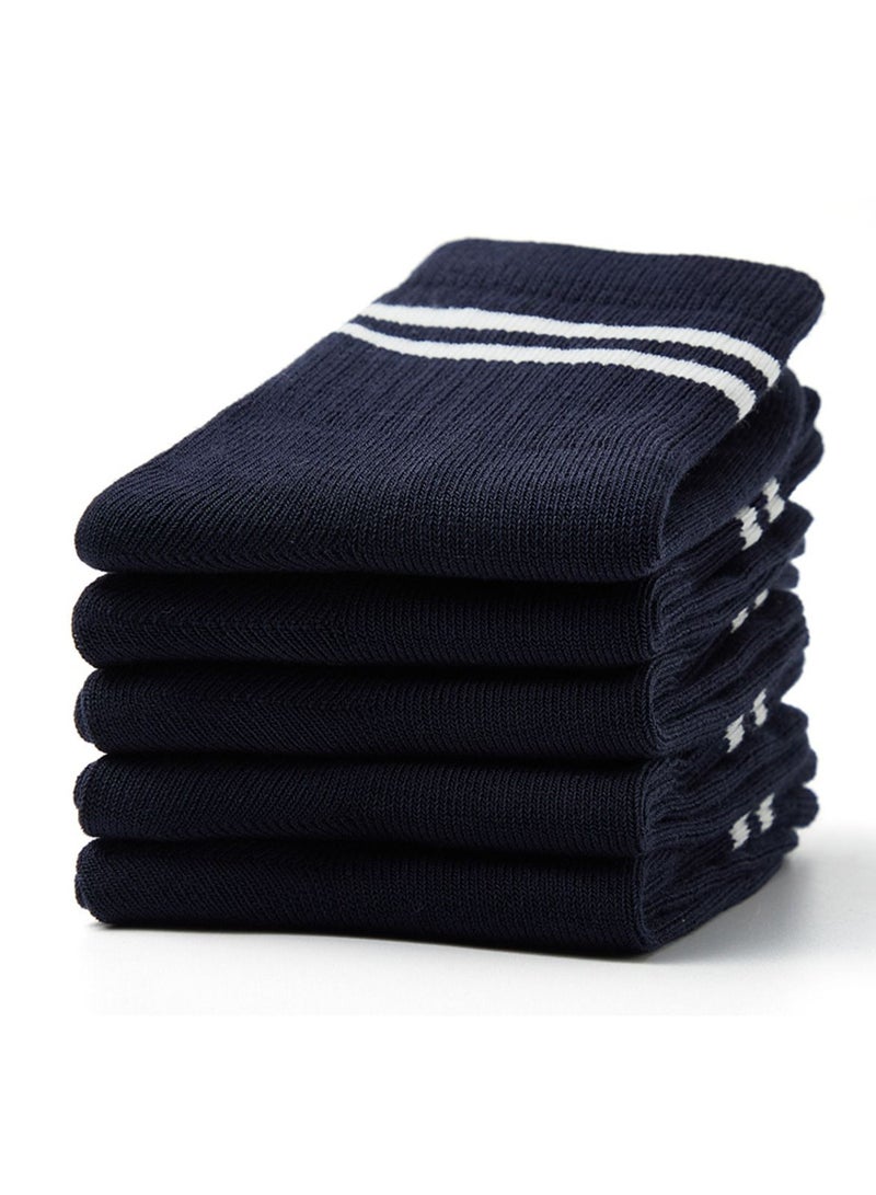 RARELY Pack of 5 Pattern Navy Striped Kids Toddler Crew Socks  - Image 5