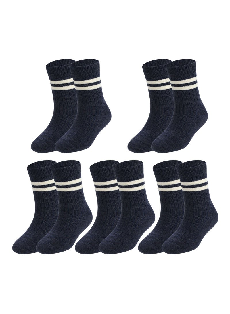 RARELY Pack of 5 Pattern Navy Striped Kids Toddler Crew Socks  - Image 1