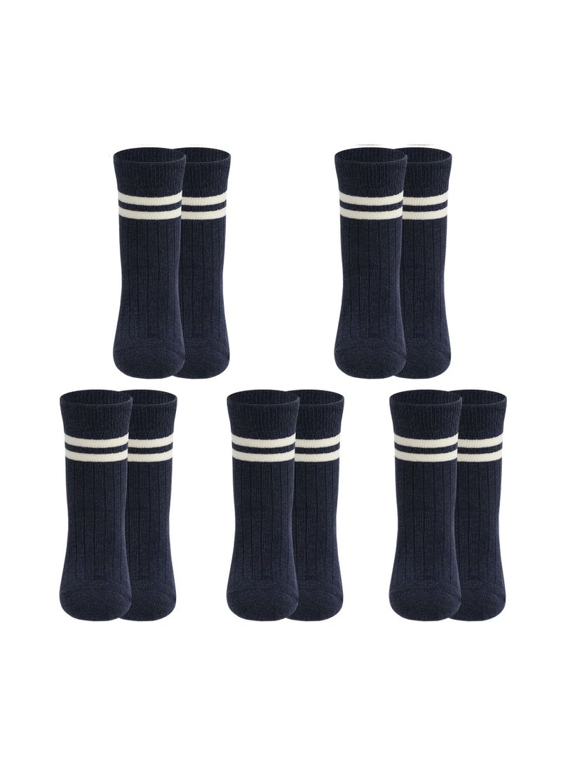 RARELY Pack of 5 Pattern Navy Striped Kids Toddler Crew Socks  - Image 2