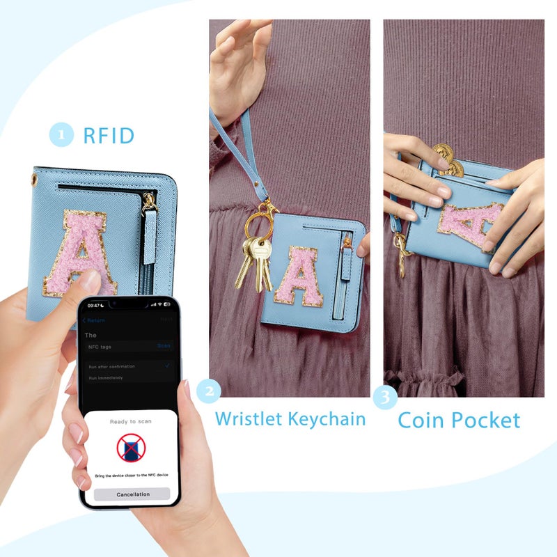 COSHAYSOO Girls Wallet Kids Wristlet RFID Wallets Blue Small Easter Basket Stuffers Birthday Gifts for Grandkids Teen Girl 6-8 5-7 8-10 10-12 8-12 12-15 Preppy Spring Essentials Initial Letter A - Image 2