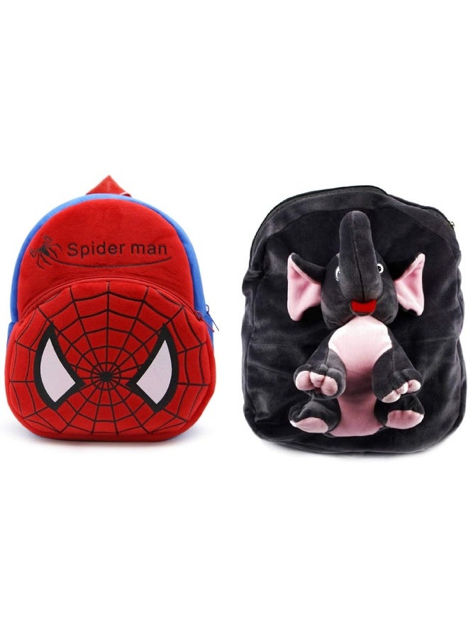 بلو تري حقيبة مدرسية للأطفال من بلو تري، حقيبة ظهر من القطيفة الناعمة، حقائب كرتونية كومبو، حقيبة سفر صغيرة للفتيات والأولاد الصغار (الرجل العنكبوت والفيل لكامل الجسم) - Image 1