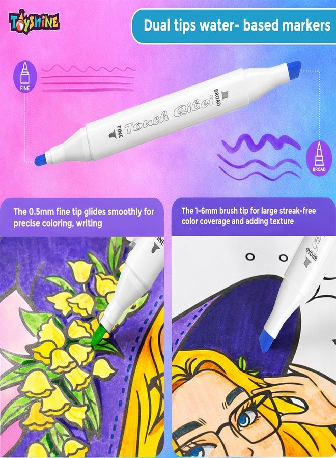 Toyshine12Pc Twin Tip Marker Pens Set with Storage Case | Dual Tip Colour Markers for Kids & Adults | Smooth Writing Art Markers for Drawing Coloring Sketching School Projects & Creative Use - Image 3