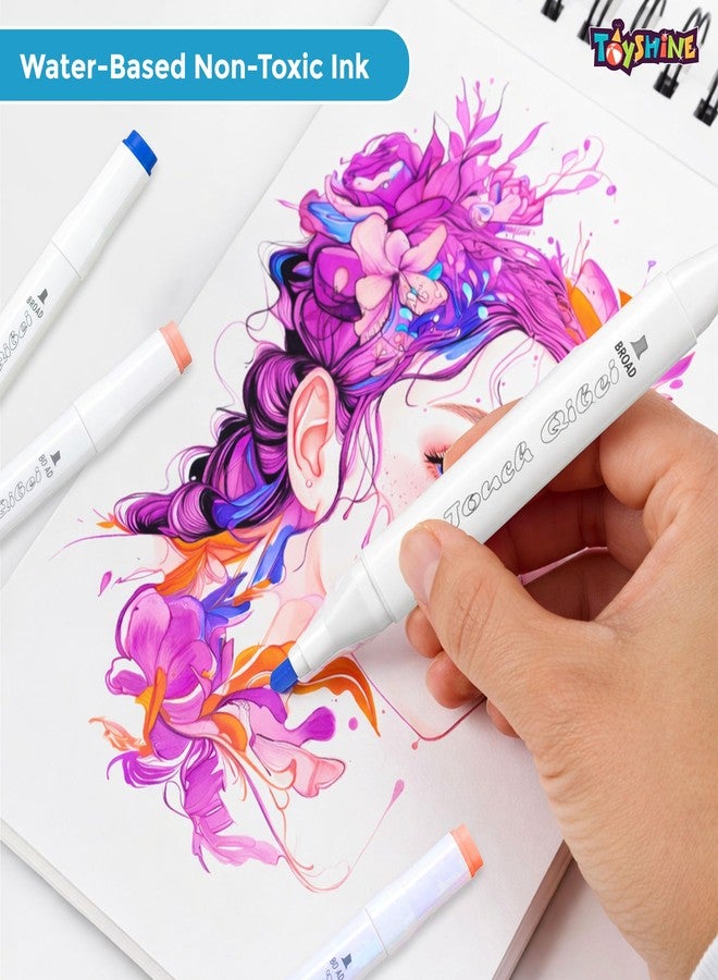 Toyshine12Pc Twin Tip Marker Pens Set with Storage Case | Dual Tip Colour Markers for Kids & Adults | Smooth Writing Art Markers for Drawing Coloring Sketching School Projects & Creative Use - Image 4