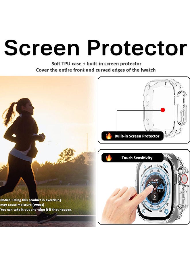 غطاء حماية TPU مع واقي شاشة لساعة Apple Watch مقاس 49 مم شفاف