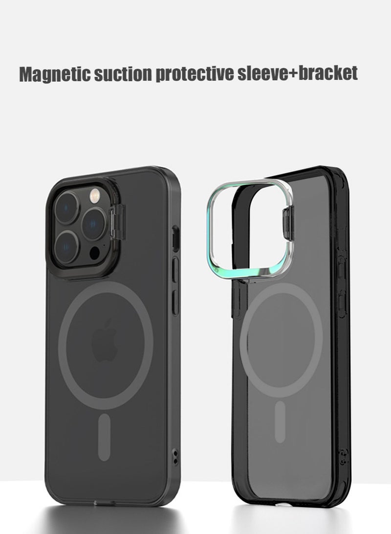 iPhone 15 Pro Case Cover Built-in Camera Ring Magnetic Mobile Phone Holder Stand Translucent Matte Comfortable Hold Shockproof Protective MagSafe Back Cover for Apple iPhone 15 Pro - Image 5
