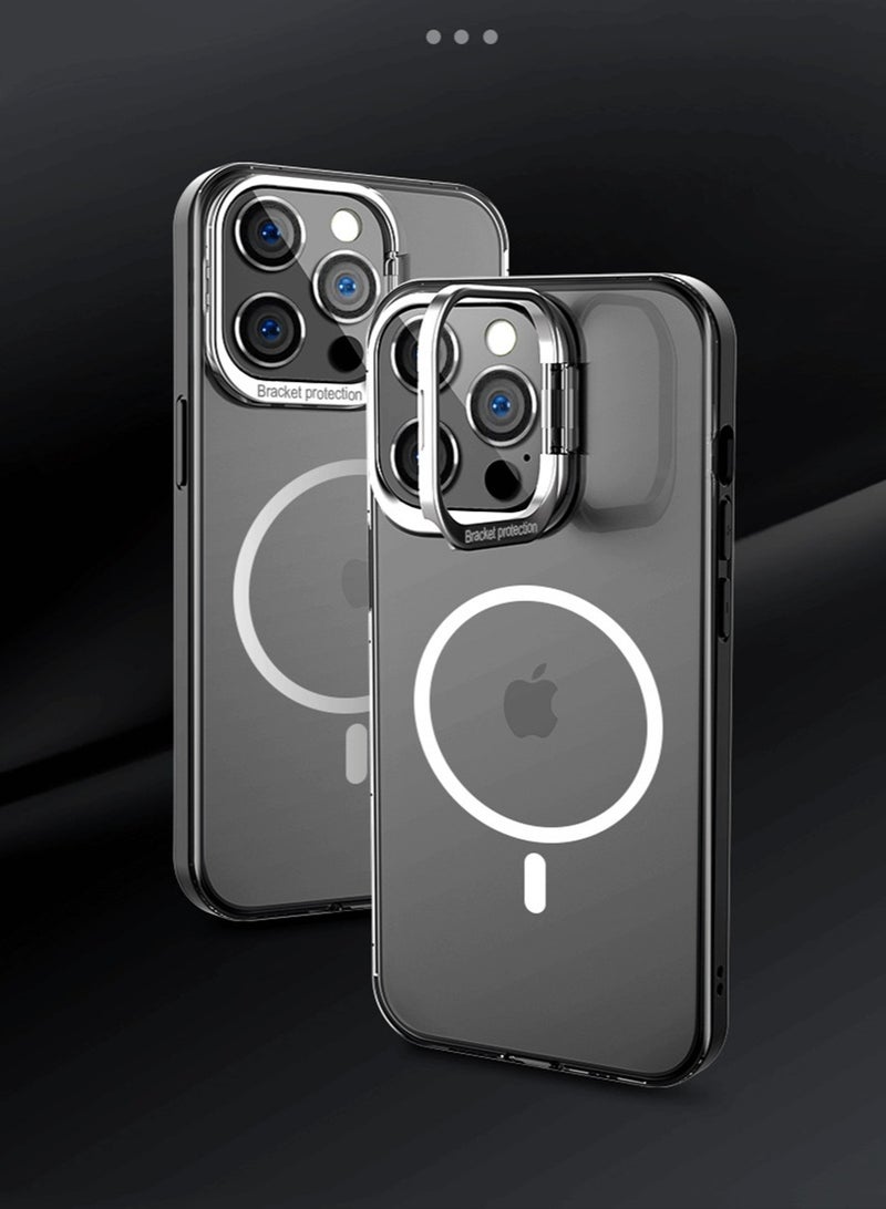 iPhone 15 Pro Case Cover Built-in Camera Ring Magnetic Mobile Phone Holder Stand Translucent Matte Comfortable Hold Shockproof Protective MagSafe Back Cover for Apple iPhone 15 Pro - Image 2