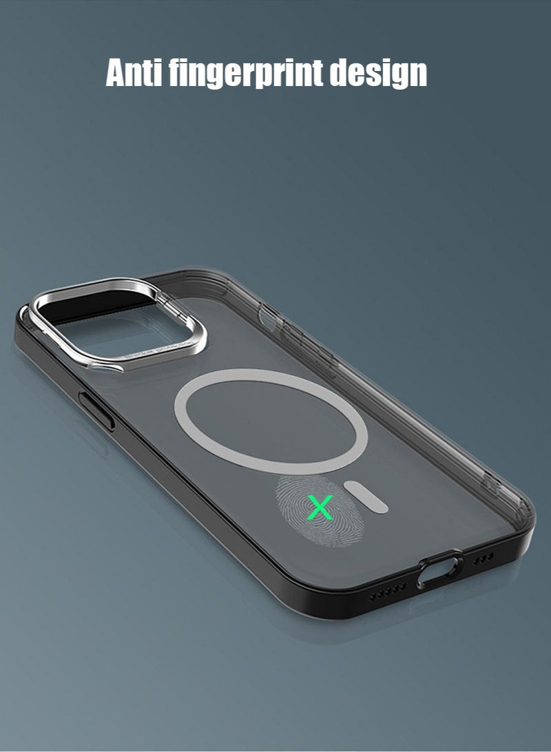iPhone 15 Pro Case Cover Built-in Camera Ring Magnetic Mobile Phone Holder Stand Translucent Matte Comfortable Hold Shockproof Protective MagSafe Back Cover for Apple iPhone 15 Pro - Image 4
