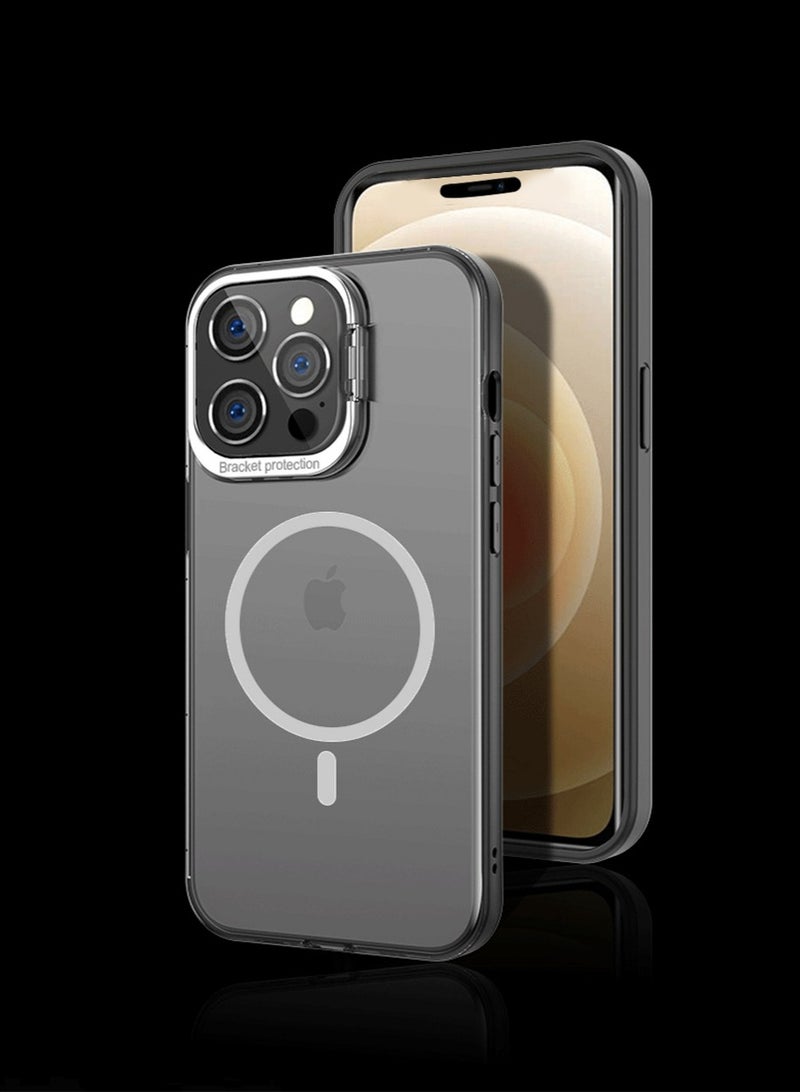 iPhone 15 Pro Case Cover Built-in Camera Ring Magnetic Mobile Phone Holder Stand Translucent Matte Comfortable Hold Shockproof Protective MagSafe Back Cover for Apple iPhone 15 Pro - Image 1