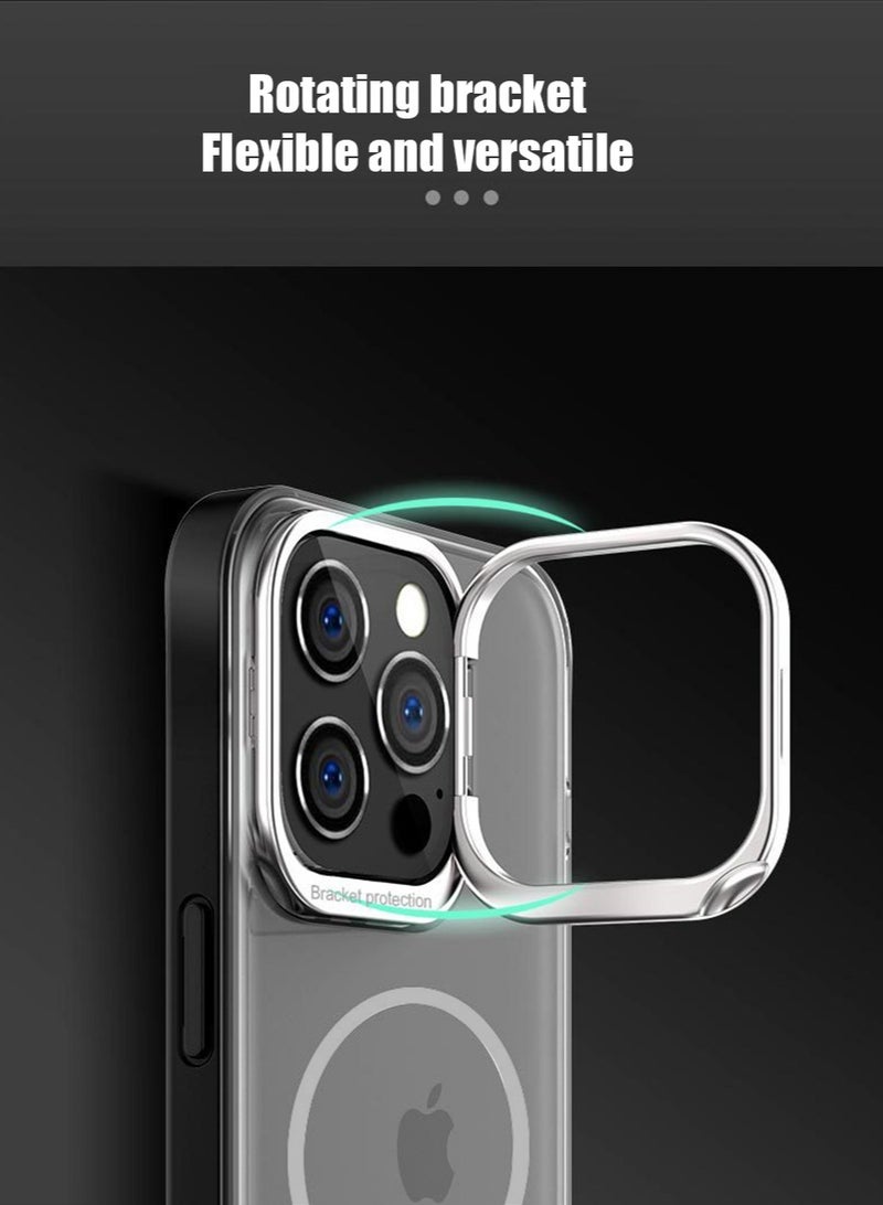 iPhone 15 Pro Case Cover Built-in Camera Ring Magnetic Mobile Phone Holder Stand Translucent Matte Comfortable Hold Shockproof Protective MagSafe Back Cover for Apple iPhone 15 Pro - Image 3