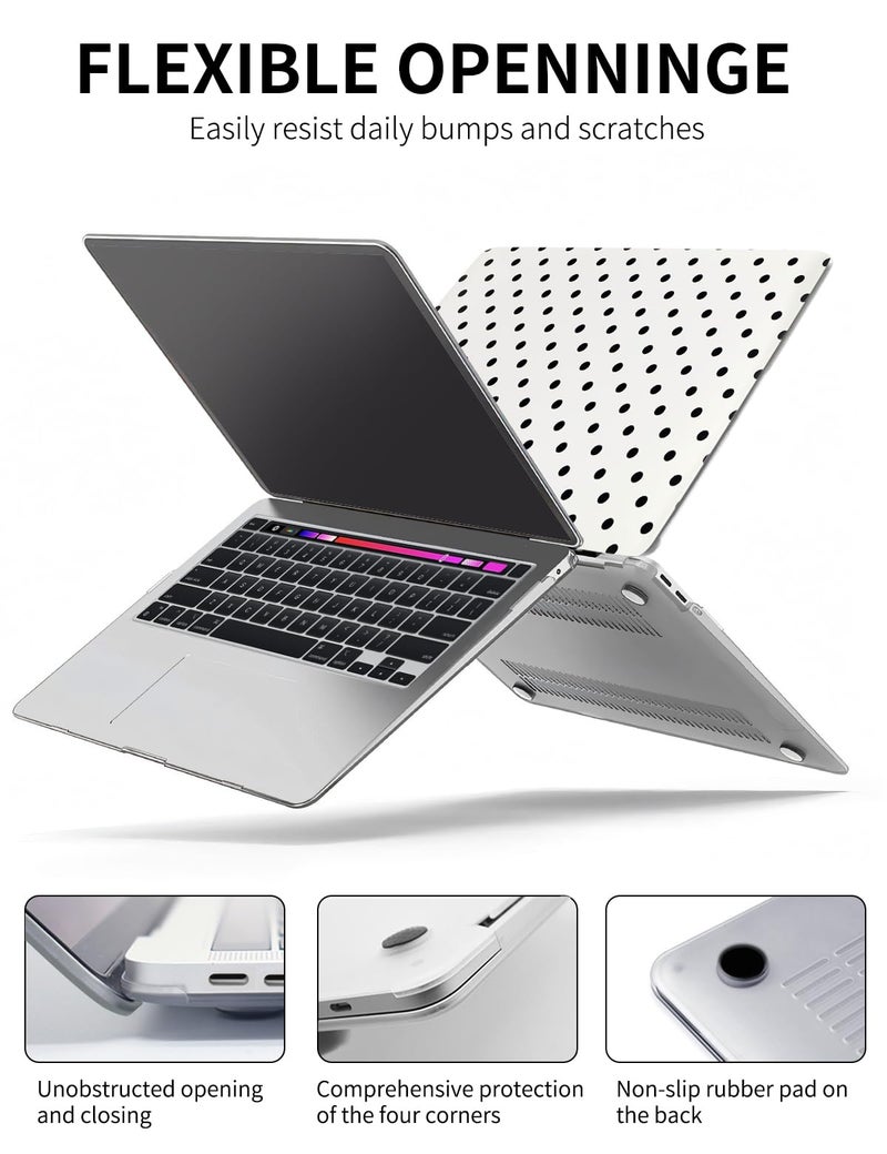Seorsok Compatible with MacBook Pro 13 inch Case M2 2023,2022,2021-2016 A2338 M1 A2251 A2289 A2159 A1989 A1708 A1706,Elegant Leather Plastic Hard Shell Case&Keyboard Cover,Black Polka Dots,White - Image 5