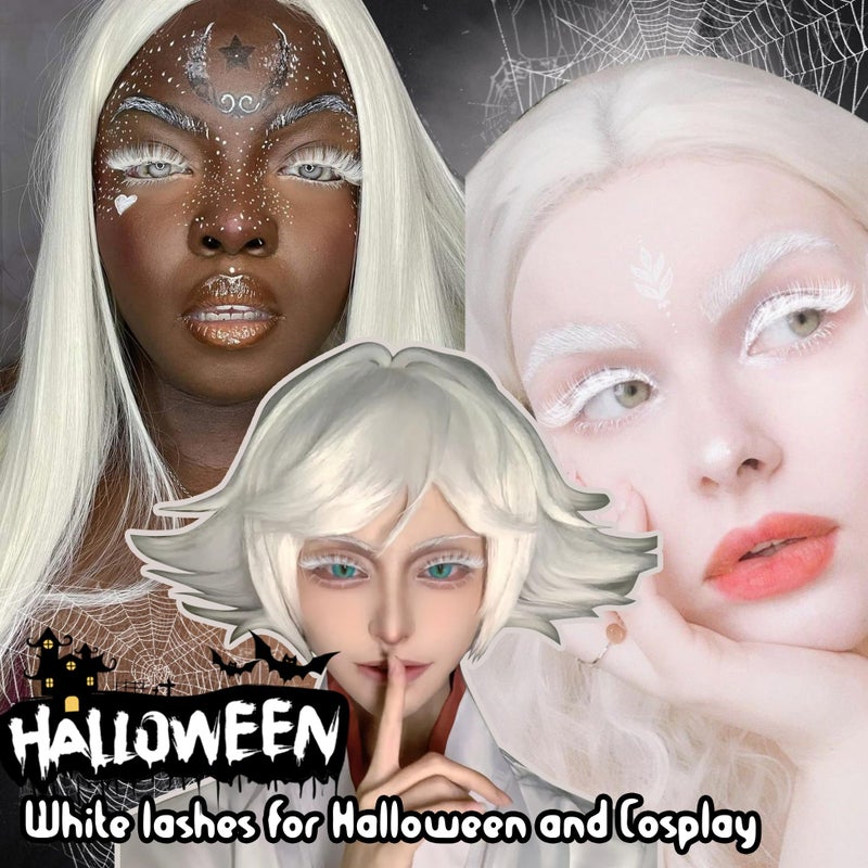wiwoseo White Lashes Natural Look Eyelashes Halloween White Eyelashes Cat Eye Lashes Clear Band Lashes Halloween Cosplay Lash Extensions Wispy False Lashes 7 Pairs - Image 2