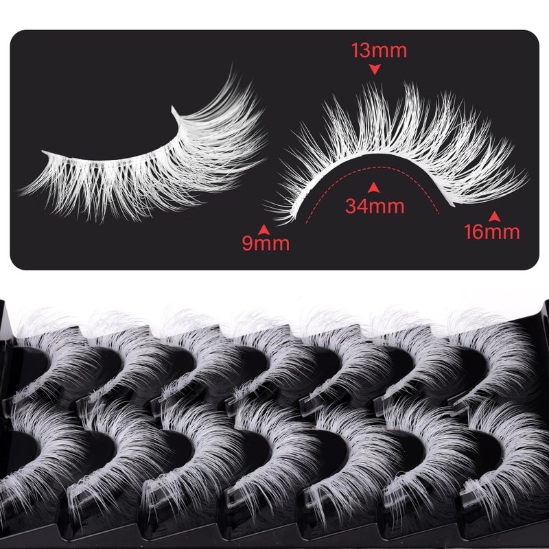wiwoseo White Lashes Natural Look Eyelashes Halloween White Eyelashes Cat Eye Lashes Clear Band Lashes Halloween Cosplay Lash Extensions Wispy False Lashes 7 Pairs - Image 4