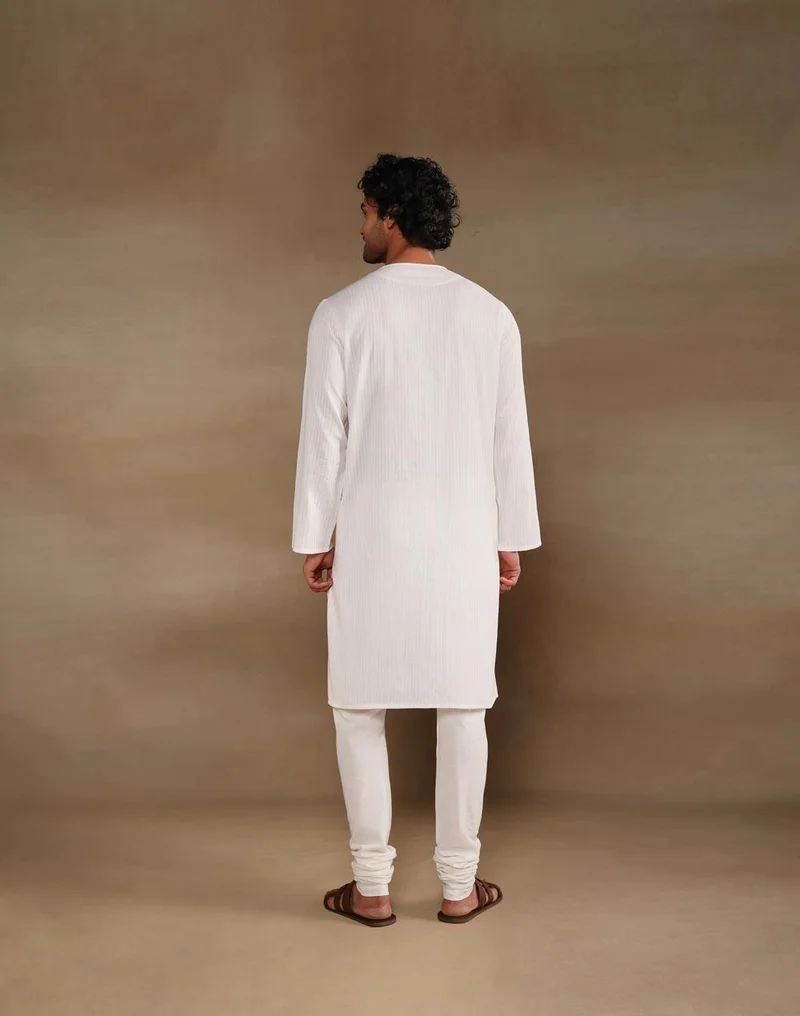 Fabindia  Offwhite Cotton Stripe Long Kurta for Men | Best Price UAE