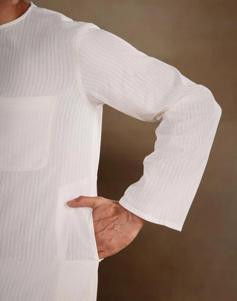 Fabindia  Offwhite Cotton Stripe Long Kurta for Men | Best Price UAE