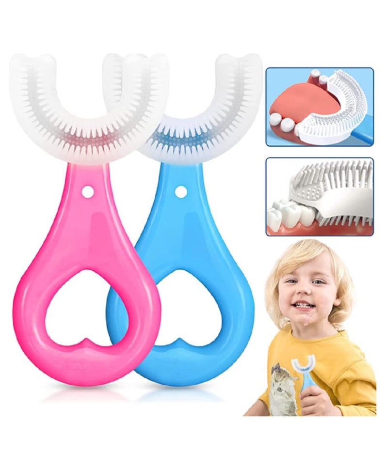 Wavva U-Shaped,Hand Powered For Kids 2-6 Years Kids Baby Infant Manual Toothbrush, Food Grade Ultra Soft Silicone Brush Head, Whole Mouth Cleaning Tool (U-Shaped Brush) - Image 1