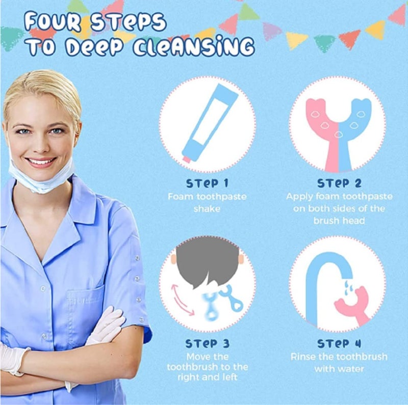 Wavva U-Shaped,Hand Powered For Kids 2-6 Years Kids Baby Infant Manual Toothbrush, Food Grade Ultra Soft Silicone Brush Head, Whole Mouth Cleaning Tool (U-Shaped Brush) - Image 4