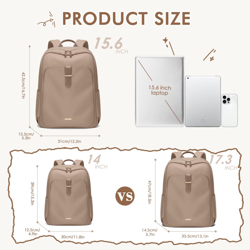 GOLF QUALITY Laptop Backpack for Women,Casual Work Business Backpacks Purse Carry on Travel Backpack,15.6 Inch,Champagne Brown - Image 2