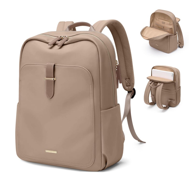 GOLF QUALITY Laptop Backpack for Women,Casual Work Business Backpacks Purse Carry on Travel Backpack,15.6 Inch,Champagne Brown - Image 1