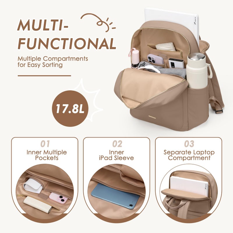 GOLF QUALITY Laptop Backpack for Women,Casual Work Business Backpacks Purse Carry on Travel Backpack,15.6 Inch,Champagne Brown - Image 5