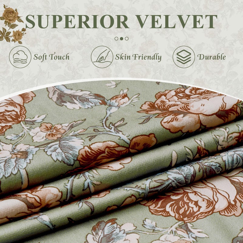 StangH Retro Sage Green Curtains for Living Room, Super Soft Velvet Print Window Drapes with Floral French Country Privacy Sliding Door Curtains for Cafe Hallway, W52 x L84, 2 Panels - Image 3