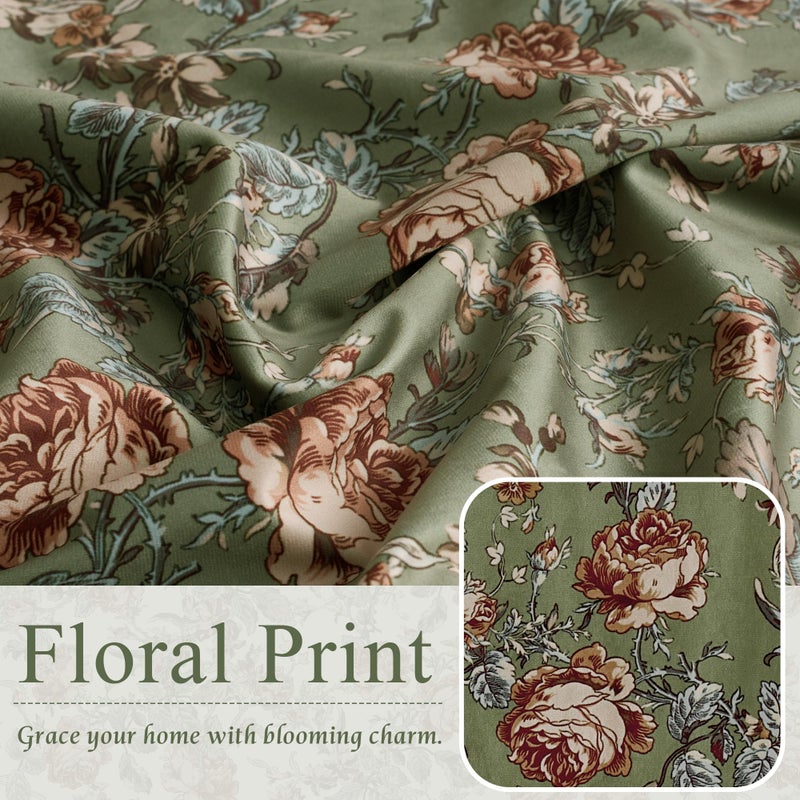 StangH Retro Sage Green Curtains for Living Room, Super Soft Velvet Print Window Drapes with Floral French Country Privacy Sliding Door Curtains for Cafe Hallway, W52 x L84, 2 Panels - Image 4