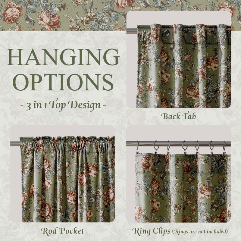 StangH Retro Sage Green Curtains for Living Room, Super Soft Velvet Print Window Drapes with Floral French Country Privacy Sliding Door Curtains for Cafe Hallway, W52 x L84, 2 Panels - Image 5