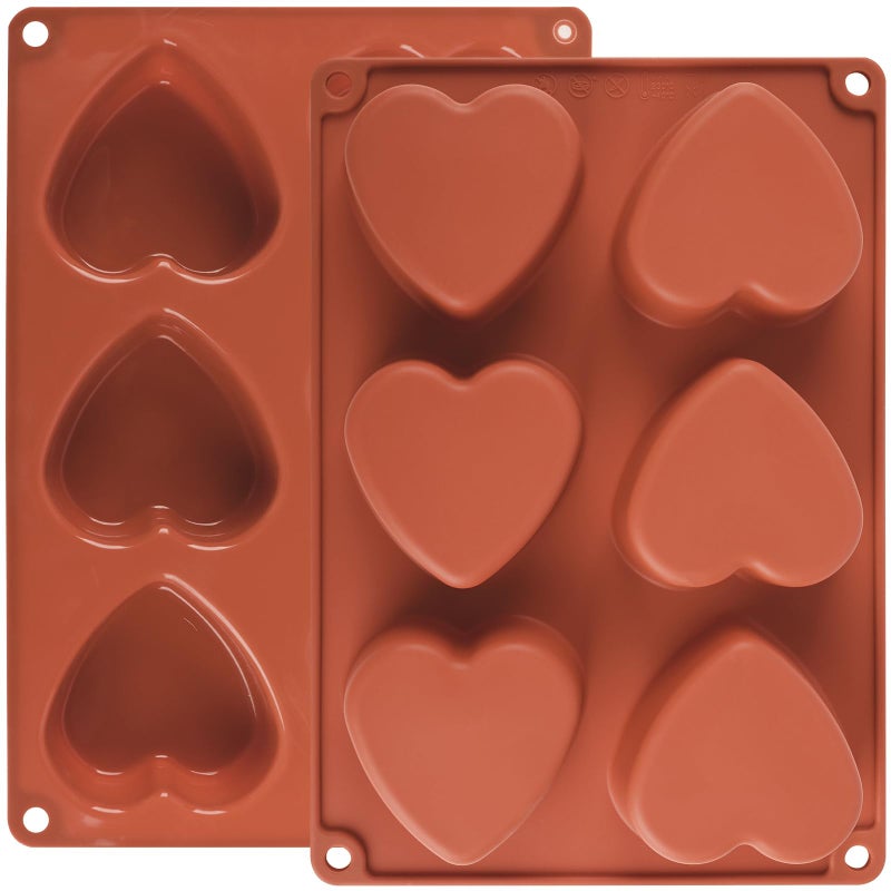 Actvty 6 Cavity Heart Silicone Mold, Actvty 2 Packs Heart Shaped Molds for Making Handmade Soap, Bath Bombs, Candles, Cake, Chocolate Bomb and Jelly (Brown) - Image 1