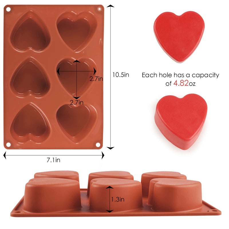Actvty 6 Cavity Heart Silicone Mold, Actvty 2 Packs Heart Shaped Molds for Making Handmade Soap, Bath Bombs, Candles, Cake, Chocolate Bomb and Jelly (Brown) - Image 5